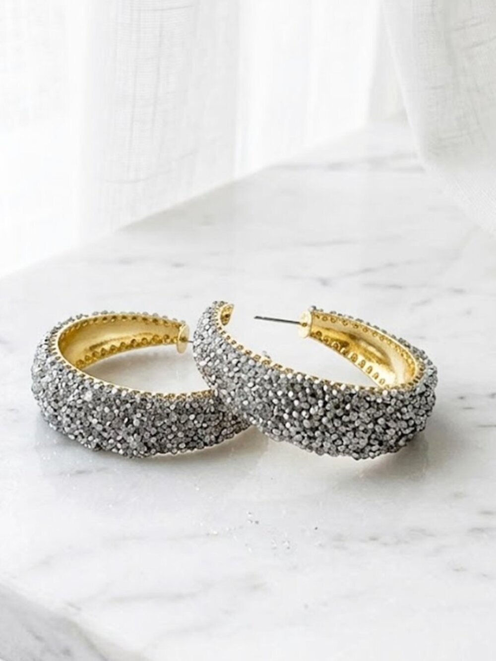 Silver Trendy Sparkle Hoop Earrings